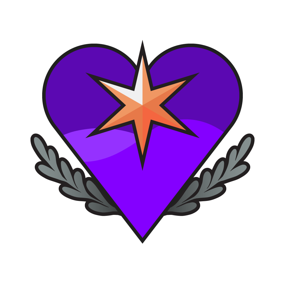 The Winery logo; a purple heart suit with a sharp spiky hexagram on top